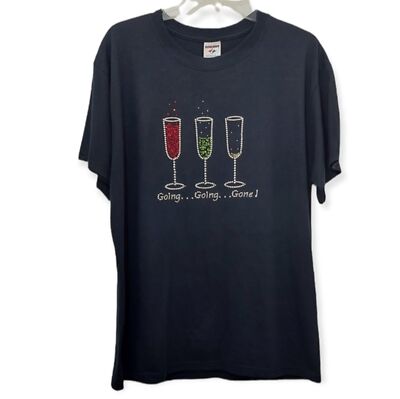 Graphic Tee Wine Glasses Going Going Gone Novelty Black Size Large Top Tee Shirt
