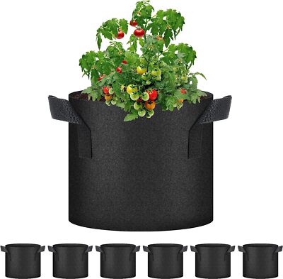 6-Pack 1/2/3/5 Gallon Nonwoven Grow Bags Aeration Fabric Pots with Handles Black