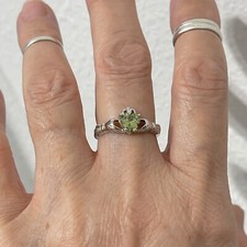 Sterling Silver Peridot CZ Claddagh Ring, August Birthstone Ring, Silver Rings