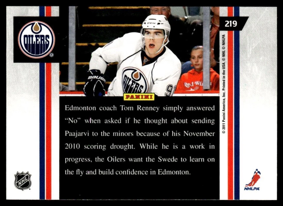 2010-11 Panini Pinnacle Ice Breakers Rink Magnus Paajarvi Rookie #219 - Image 2 of 2