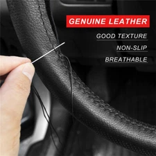 Black Genuine Leather DIY Car Steering Wheel Cover Anti slip Car Accessories USA