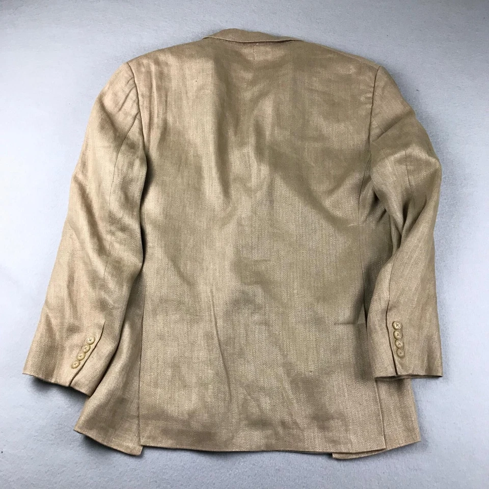 VTG Polo Ralph Lauren Blazer Mens 44 Beige Linen Button Up Lined Coat USA - Image 3 of 4