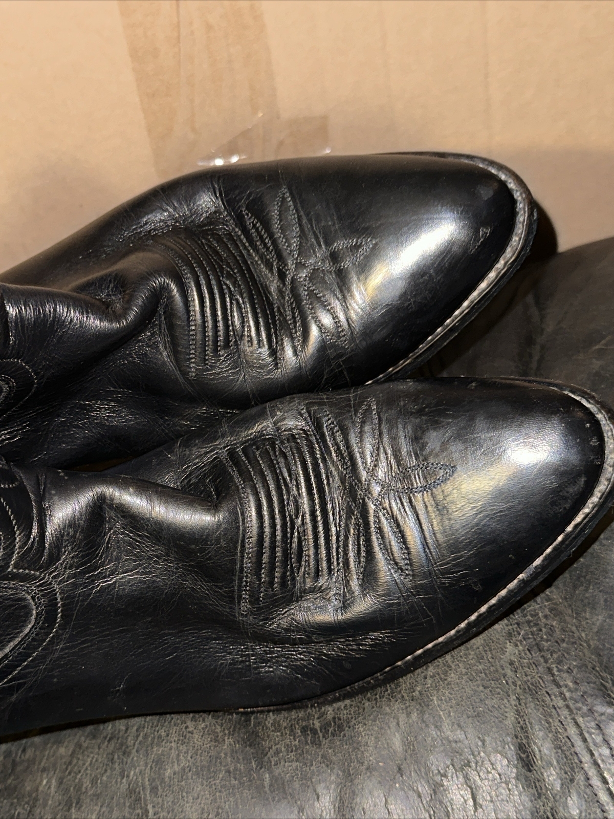 Justin VTG Men Black Leather Western Cowboy Boots London Calf 1409 Sz