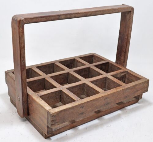 Antik Holz Tee Tasse Tablett Korb Mit Griff Original Alt Handgefertigt - Bild 1 von 8