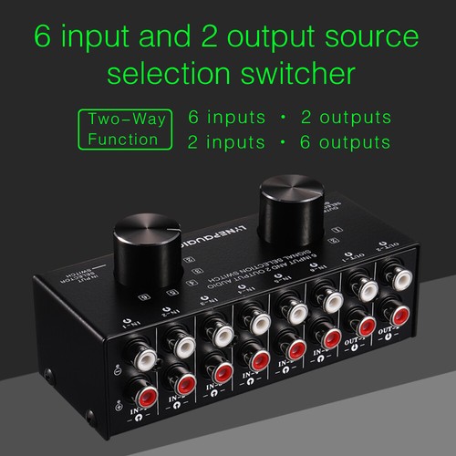 6(2)-IN-2(6)-OUT Stereo RCA/3.5mm Switcher Box Audio Selector Passive Preamp - Picture 7 of 13
