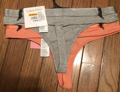 Calvin Klein Thongs Panties Women’s Small 2 Pair (Peach & Gray ) Thick Band NWT - Picture 6 of 9