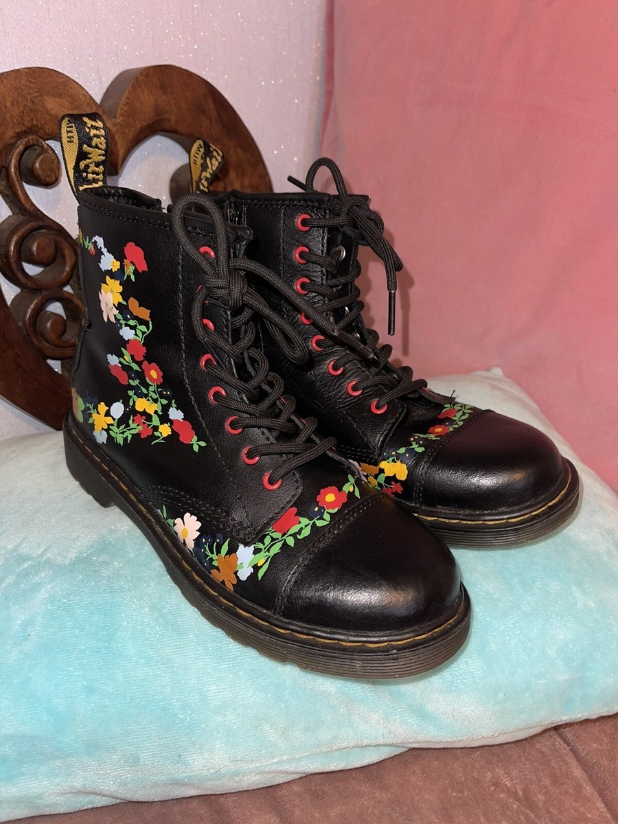 Dr Martens Pooch Junior Black leather 🌼 Flower Print Darcy UK
