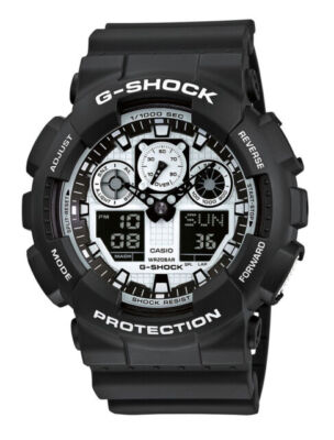Casio Men's Watch G-Shock Alarm Ana-Dig White Dial Black Resin Strap GA100BW-1A
