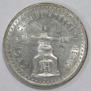 MEXICO UNA ONZA 1949 CASA DE MONEDA SILVER WORLD COIN 🌈⭐🌈