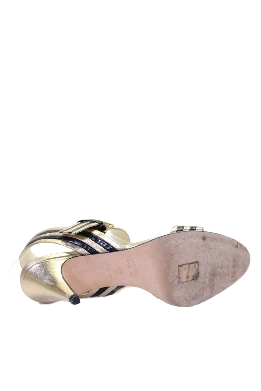 Miu Miu donna cinturino alla caviglia punta aperta tacco a spillo tono oro taglia Eur 38 1 2