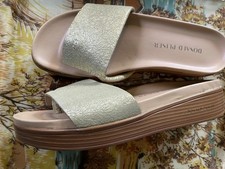 Donald Pliner Fifi Sandals Platform Slides Gld Platino Leather Comfy NEW Sz 8