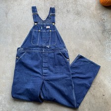 Vtg Dickies Denim Bib Overalls Dark Indigo Men's Size 40x30 Loose Fit USA MADE