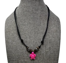 Pink Turtle Necklace – Howlite Pendant with Spiral Beads | Adjustable Cord
