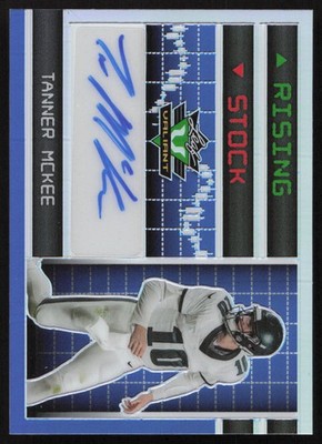 Tanner McKee /8 AUTO 2023 Leaf Valiant Rising Stock BLUE Eagles