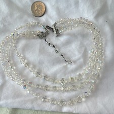 Vint1950s Aurora Borealis 3 Strand Crystal Choker Rhinestone Clasp Unsigned