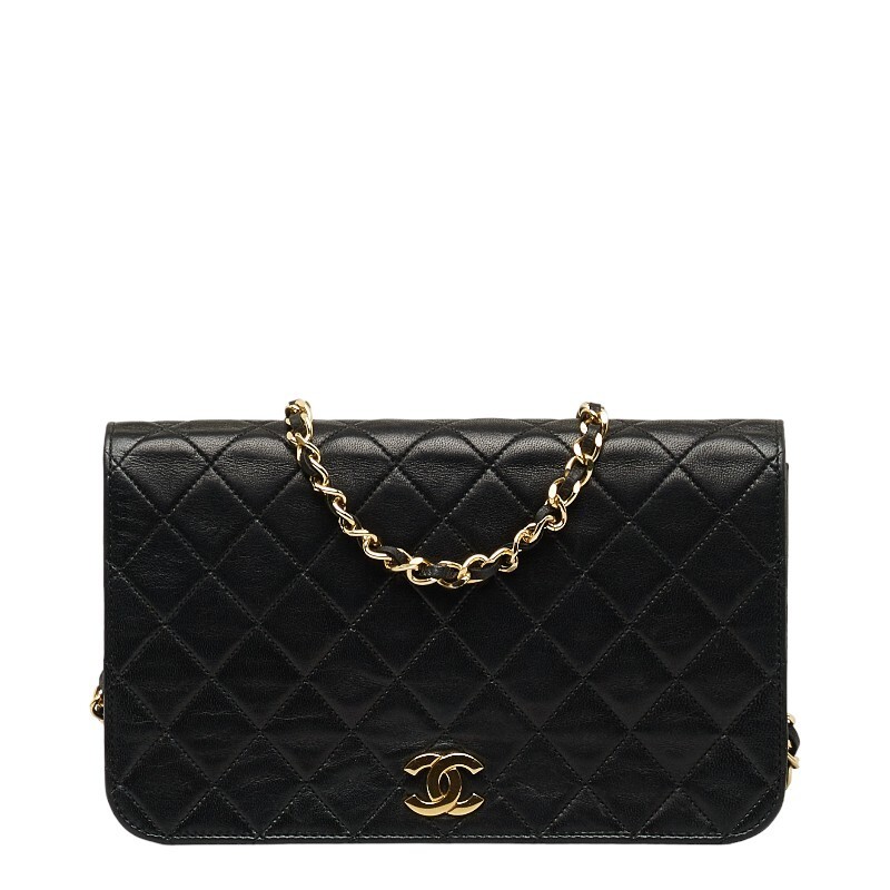 CHANEL Matelass Coco Mark Push Lock Chain Shoulder Bag Black Lambskin Ladies CHA