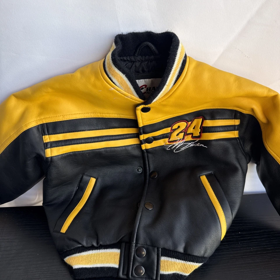 Jeff Gordon 24 Boys Chase Authentics Jacket Yellow Black Faux Leather Snap Sz 2 - Image 2 of 4