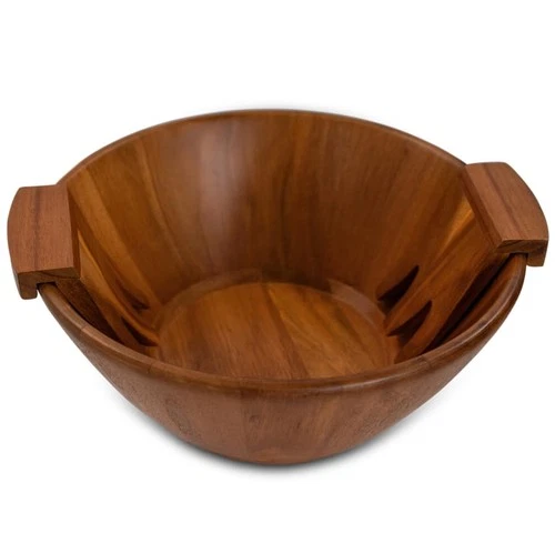 Acacia Wood Salad Bowl Set | Large Wooden Serving Bowls & Forks for Salads, F...