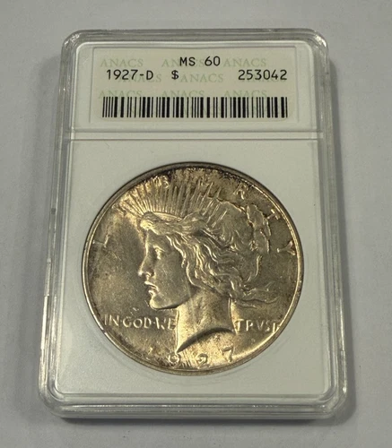 ANACS 1927-D MS 60 PeaceDollar in Soapbox Holder