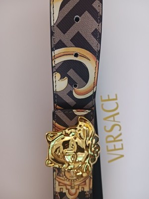FENDACE DESIGNER PRINT LEATHER BLACK GOLD  BELT  FITS 24 - 38