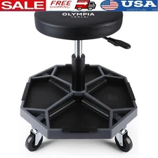 Hydraulic Rolling Mechanic Stool W/ 360 Degree Swivel Castors & Tool Storage New