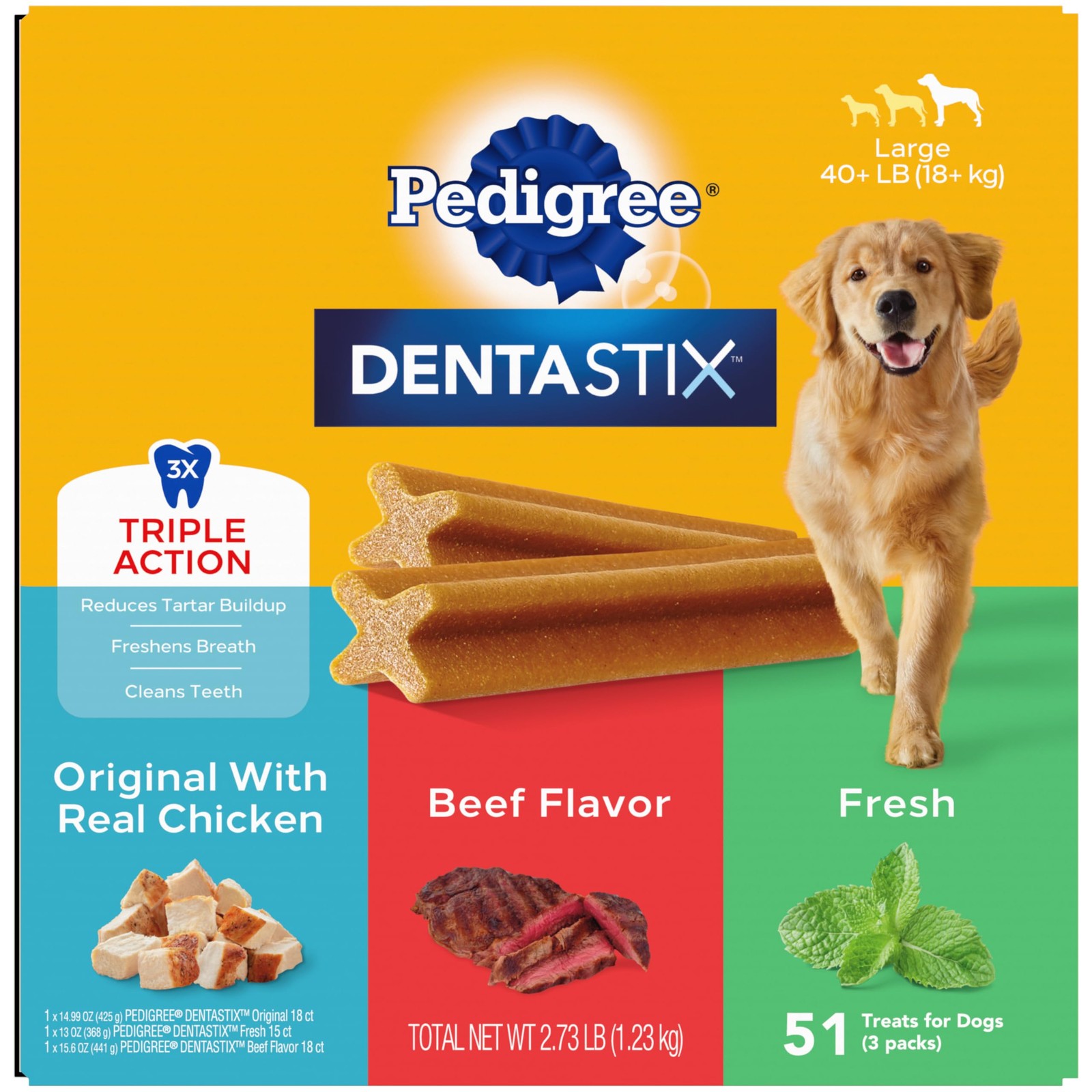 Pedigree Dentastix Large Breed Dog Treats Original Beef Fresh 2.73lb Vari Pack