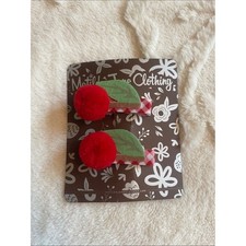 Matilda Jane Red Cherry Pom-Pom Hair Clips with Green Leaves