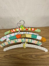 VTG Handmade Crocheted Wooden Hangers Lot of 5 Multi-color 1960/1970 Grandma