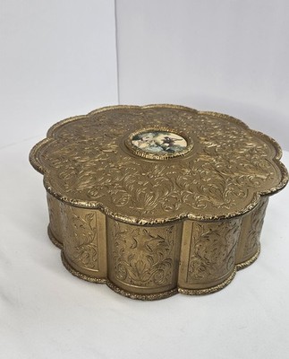VTG Gold Victorian Embossed Plastic Decorative Container Jewelry Trinket Box 9''