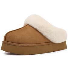 Fuzzy Women s Slippers Indoor Outdoor Winter House Shoes Memory Foam Cozy Com...