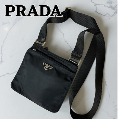 PRADA Nylon Shoulder Bag Black Lightweight Triangular Logo Authentic