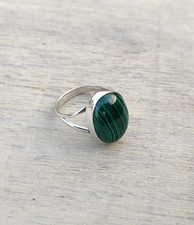 Natural Malachite Oval Gemstone 925 Sterling Silver Statement Ring