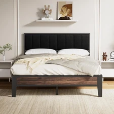 Full Size Bed Frame with Headboard and Storage Fabric Upholstered Headboard 1...