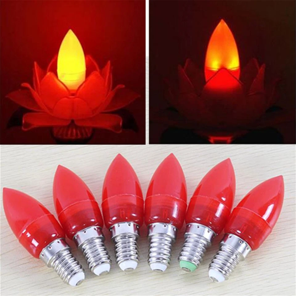 0.5W E14 E12 LED Red Lotus Filament Candle Light Bulb Buddhist Supplies - Image 2 of 4