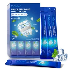 MySmile 30Packs Mint Mouthwash Alcohol Free Freshening Oral Rinses, Travel Size
