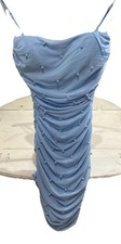 Windsor Blue Pearl Ruched Bodycon Dress Size M Spaghetti Strap Mini Party Dress