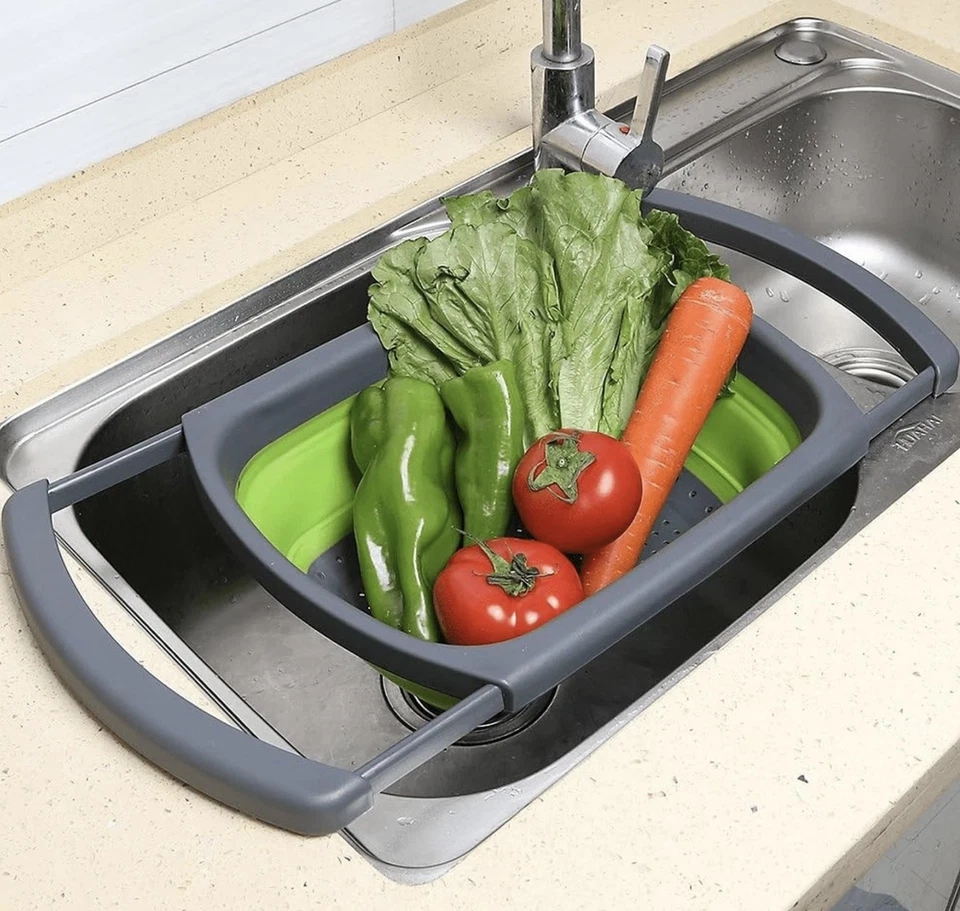 Collapsible Colander Over the Sink Extendable Handles Fruit Veggies Pasta - Image 2 of 4