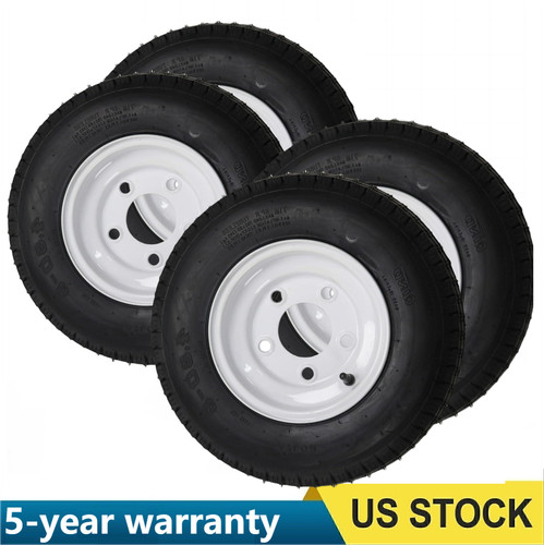 4 PCS 4.80-8 Trailer Tires with 8" Rims 4.80x8 480-8 5 Lug on 4.5" White Wheel