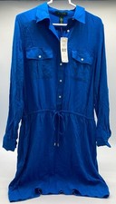 NWT $130 Lauren Ralph Lauren Royal Blue Cinched Waist Shirt Dress Collared Sz 14