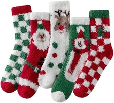 5 Pairs Christmas Fuzzy Socks,Winter Warm Cozy Sock,Non Slip Fuzzy Slipper Socks