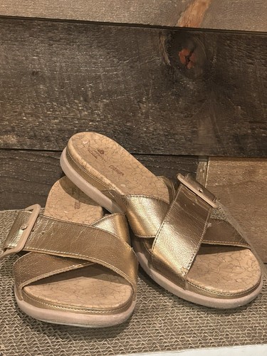 CLOUDSTEPPERS by Clarks Slide Sandals Step June Shell Rose Gold 9.5