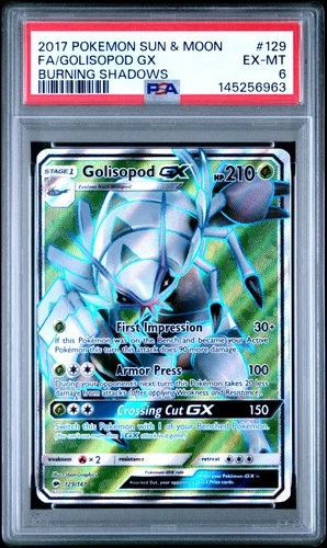 2017 POKEMON SUN & MOON BURNING SHADOWS #129 FULL ART/GOLISOPOD GX PSA 6