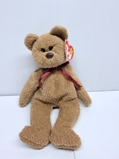 TY Beanie Baby Very Rare Curly The Brown Bear With Brown Nose And Red Scraf