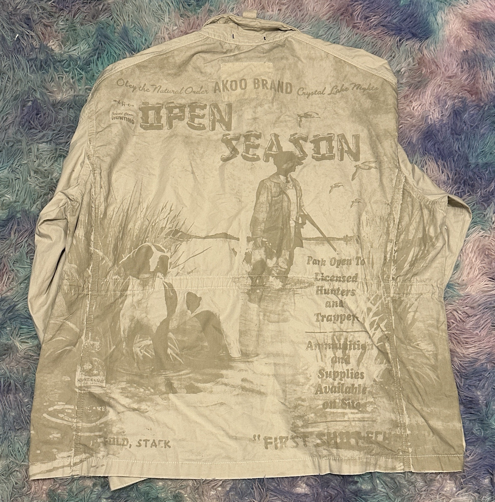 Akoo Men's 4XL Safari Shirt Beige Open Season Button-Up Multi-Pocket Outdoor