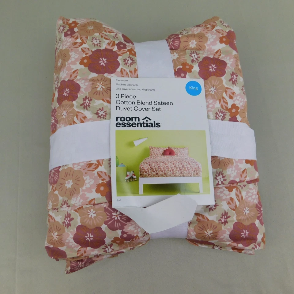 Juego de funda nórdica y fundas de satén de mezcla de algodón Room Essentials - Floral, King #8901 Foto 4 de 4
