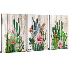 Cactus Decor Boho Bathroom Wall Art Mexican Southwestern Green Plant Canvas