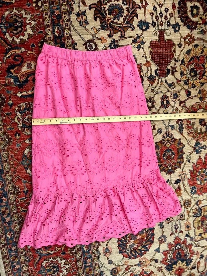 Calypso St. Barth Pink Eyelet Embroidered Midi Skirt Cotton Lined Women’s M - Image 3 of 4