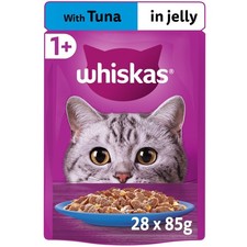 28 x 85g Whiskas 1+ Adult Wet Cat Food Pouches Tuna in Jelly 8.64 per kilo