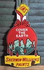 VINTAGE 1957 SHERWIN WILLIAMS PAINTS LARGE 16” PORCELAIN COVER EARTH SIGN
