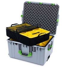 Silver  Lime Green Pelican 1637 Air case. With Dividers. With wheels.